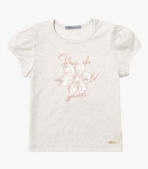 Blusa Verão Menina Curto Com Estampa Trick Nick Bege