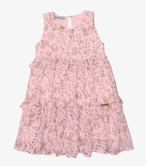 Vestido Verão Menina Midi Estampado Trick Nick Rosa