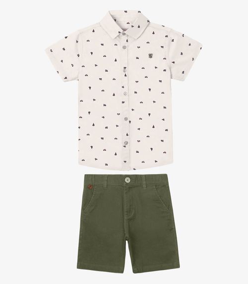 Conjunto Camisa Polo Com Bermuda Trick Nick Bege