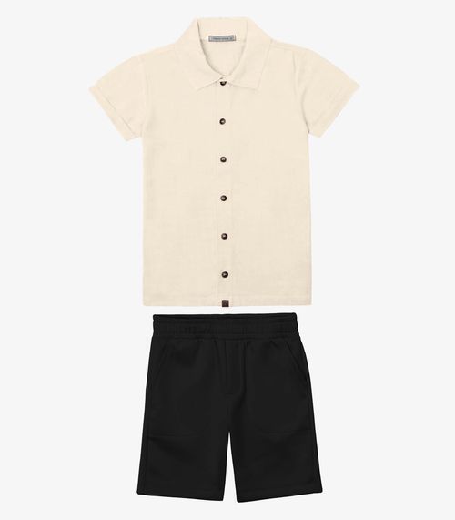 Conjunto Verão Menino Camisa E Bermuda Trick Nick Bege