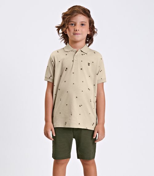 Conjunto Verão Menino Polo Com Bermuda Trick Nick Bege