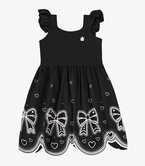 Vestido Verão Menina Midi Com Plaquinha Trick Nick Preto
