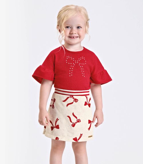 Conjunto Verão Menina Curto Estampado Trick Nick Bege