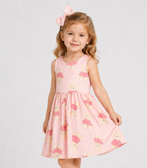 Vestido Infantil Cotton Leve Estampado Trick Nick Rosa