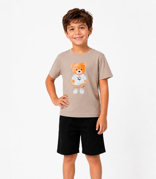 Conjunto Camiseta com Bermuda Infantil Trick Nick Bege