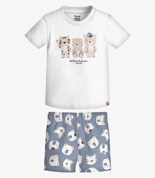 Conjunto Infantil Camiseta Com Bermuda Trick Nick Branco