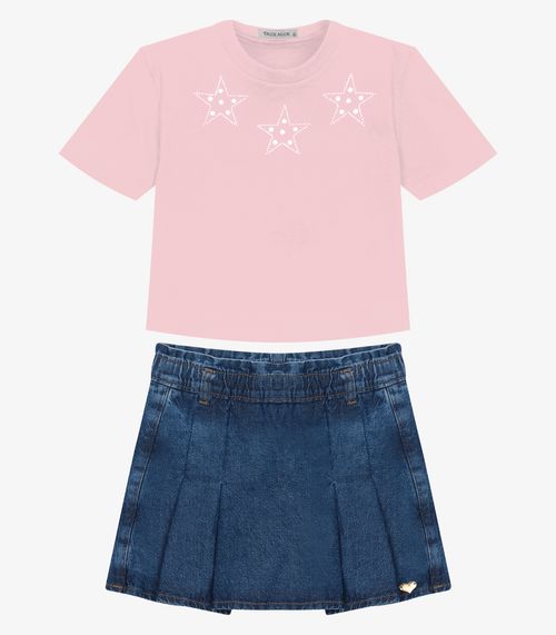 Conjunto Blusa Com Shorts Saia Jeans Trick Nick Rosa