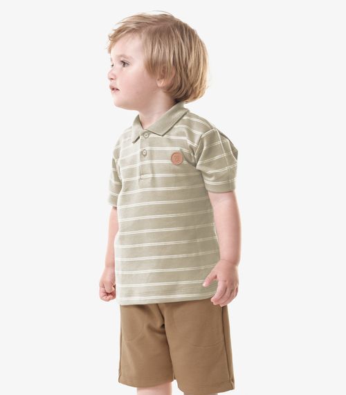 Conjunto Infantil Polo Com Bermuda Trick Nick Bege