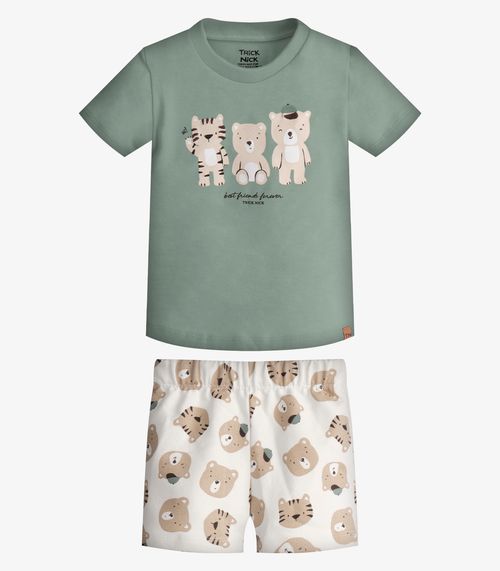 Conjunto Infantil Camiseta Com Bermuda Trick Nick Verde