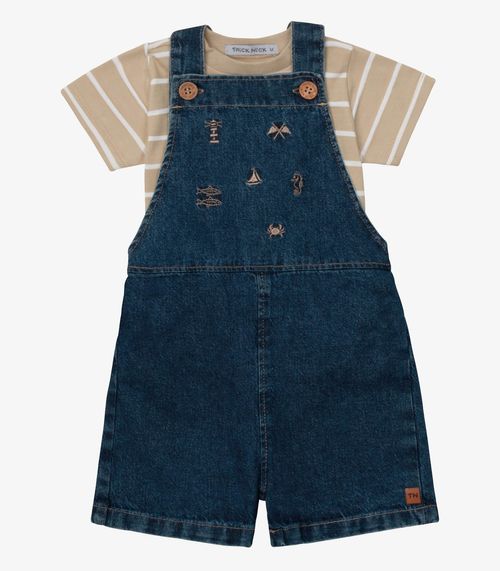 Conjunto Verão Menino Com Jardineira Trick Nick Azul