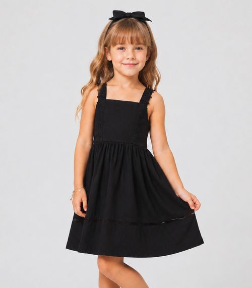 Vestido Infantil Malha Anarruga Trick Nick Preto