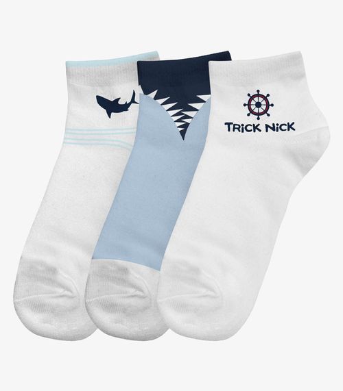 Kit 3 Pares De Meia Cano Curto Infantil Trick Nick Branco