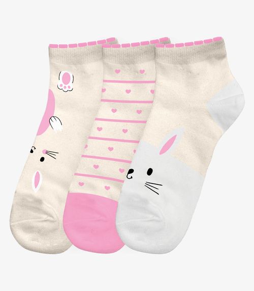 Kit 3 Pares De Meia Cano Curto Infantil Trick Nick Rosa