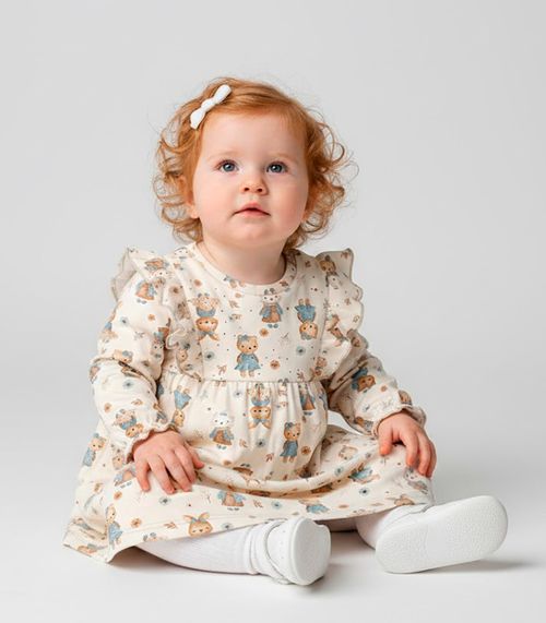Vestido Infantil Manga Longa Trick Nick Bege