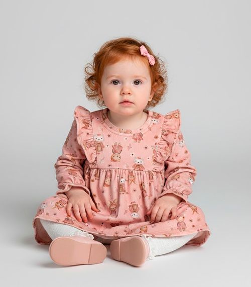 Vestido Infantil Manga Longa Trick Nick Rosa