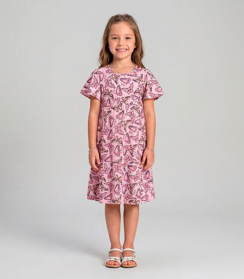 Vestido Midi Infantil Borboletas Trick Nick Rosa