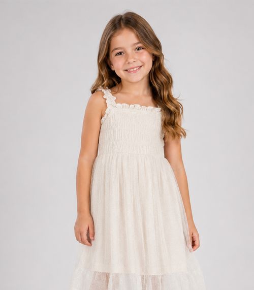 Vestido Menina Cotton Leve Trick Nick Bege