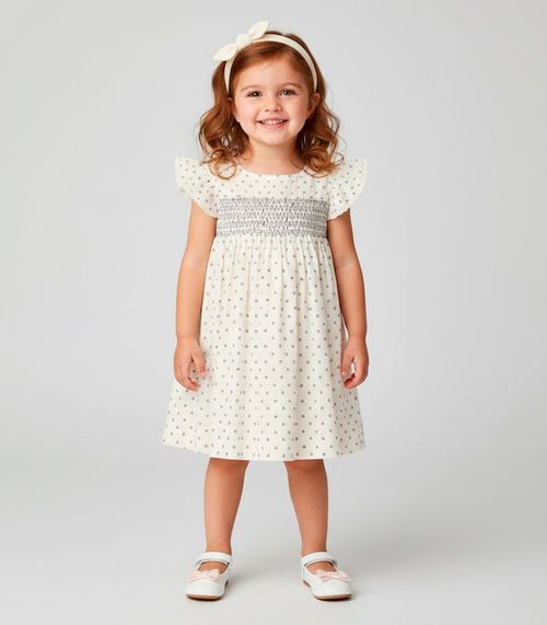 Vestido Infantil Tricoline Trick Nick Bege