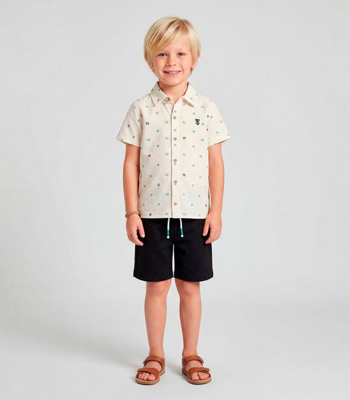 Conjunto Infantil Camisa Com Bermuda Trick Nick Bege