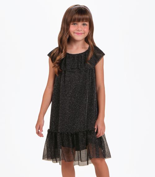 Vestido Tule Shine e Cotton Leve Trick Nick Preto