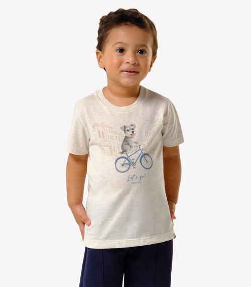 Camiseta Infantil Meia Malha Estampa Trick Nick Bege