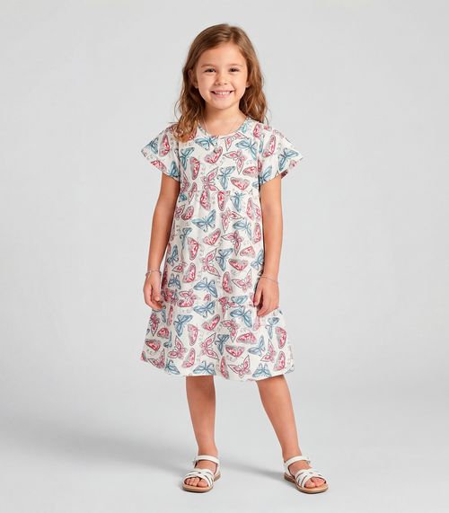Vestido Midi Infantil Borboletas Trick Nick Bege