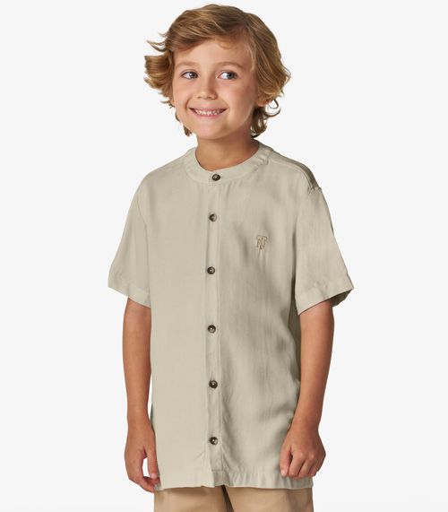 Camisa Menino em Viscose Sarjada Trick Nick Bege