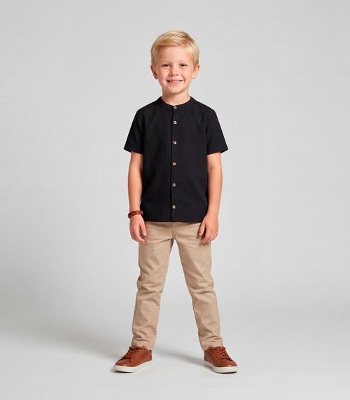 Camisa Menino em Viscose Sarjada Trick Nick Preto