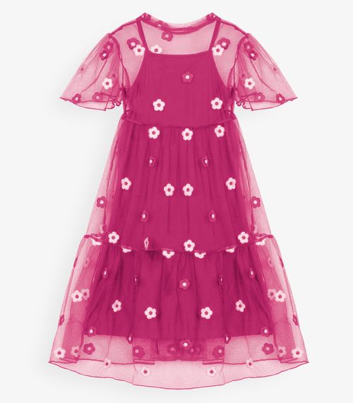 Vestido Infantil Com Sobreposição Trick Nick Rosa