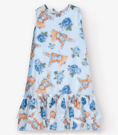 Vestido Meia Malha e Chiffon Trick Nick Azul