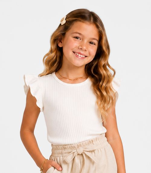 Blusa Feminina Infantil Ribana Canelada Trick Nick Bege