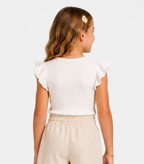 Blusa Feminina Infantil Ribana Canelada Trick Nick Bege
