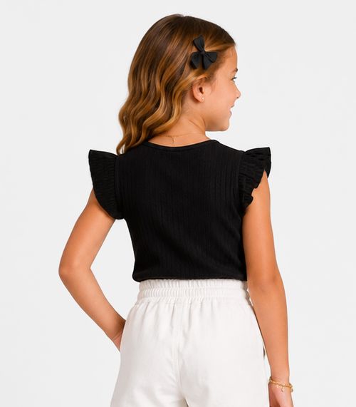 Blusa Feminina Infantil Ribana Canelada Trick Nick Preto