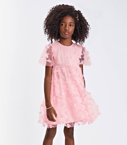 Vestido Verão Menina Midi Com Plaquinha Trick Nick Rosa
