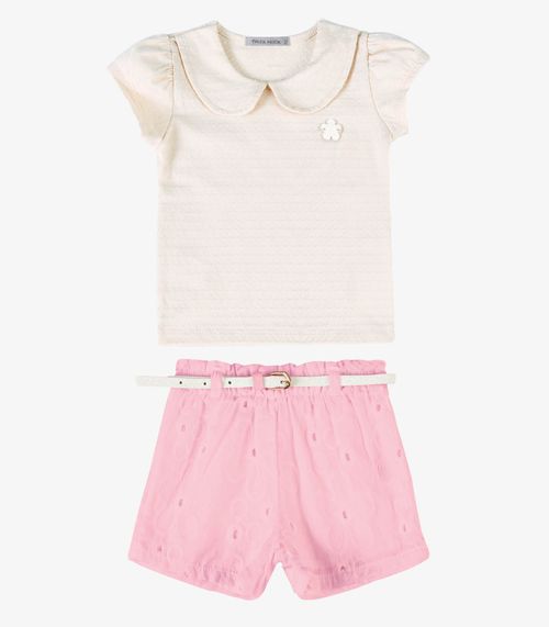 Conjunto Verão Menina Com Plaquinha Trick Nick Bege