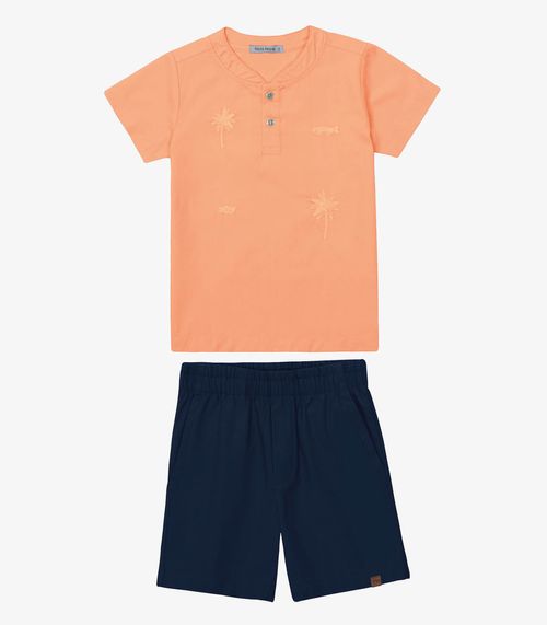 Conjunto Verão Menino Camisa E Bermuda Trick Nick Laranja