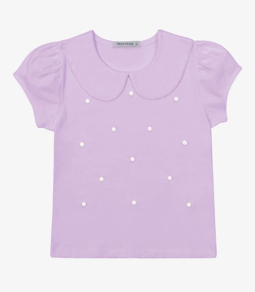 Blusa Verão Menina Curta Com Pérolas Trick Nick Roxo