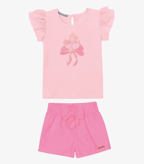 Conjunto Verão Menina Com Manga Ampla Trick Nick Rosa