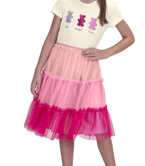 Saia Midi Infantil De Tule Com Babados Trick Nick Rosa