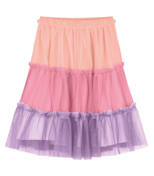 Saia Midi Infantil De Tule Com Babados Trick Nick Rosa