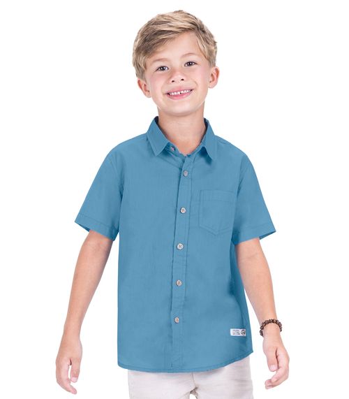 Camisa Infantil Menino Em Popeline Trick Nick Azul